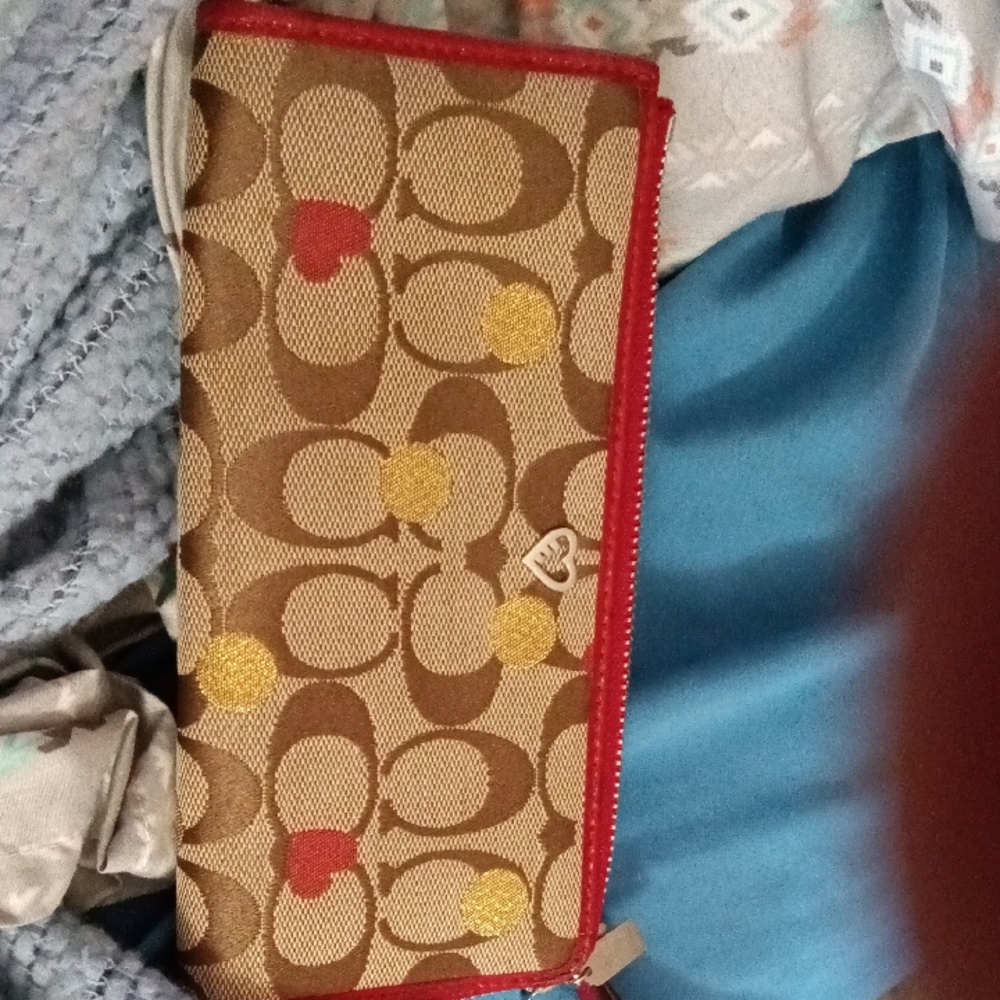 Coach Signature Canvas Wallet - Red and Gold Accents